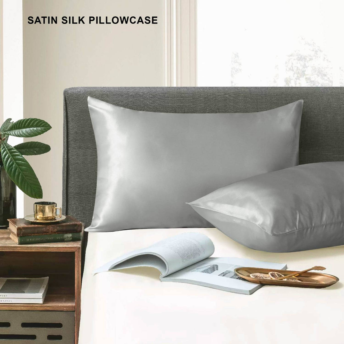 Ultra Soft Satin Pillow Cases Grey
