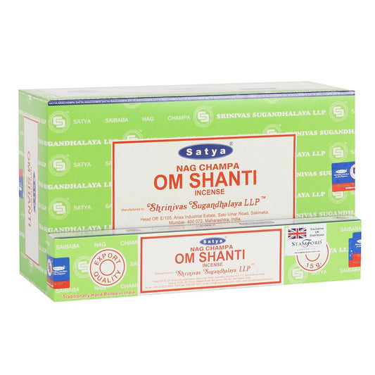 12 Packs of Om Shanti Incense Sticks by Satya