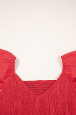 V Neck Flutter Sleeve Smocked Bodice High Waist Ruffle Maxi Dress