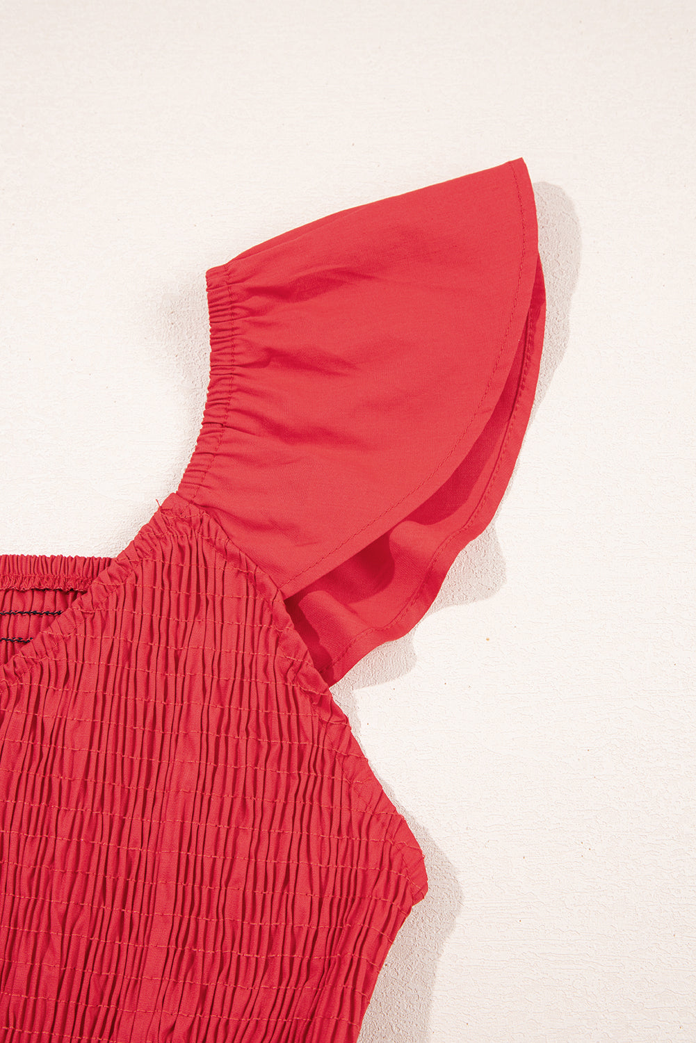 V Neck Flutter Sleeve Smocked Bodice High Waist Ruffle Maxi Dress