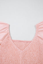 V Neck Flutter Sleeve Smocked Bodice High Waist Ruffle Maxi Dress