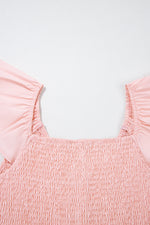 V Neck Flutter Sleeve Smocked Bodice High Waist Ruffle Maxi Dress