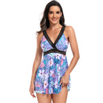 V-neck Printed Swimsuit Dress | Summer Beach Vacation | Beach Cover-Up Swimwear 24077Purple