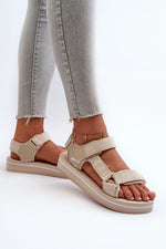 Velcro Strap Platform Faux Leather Sandals | Big Star beige