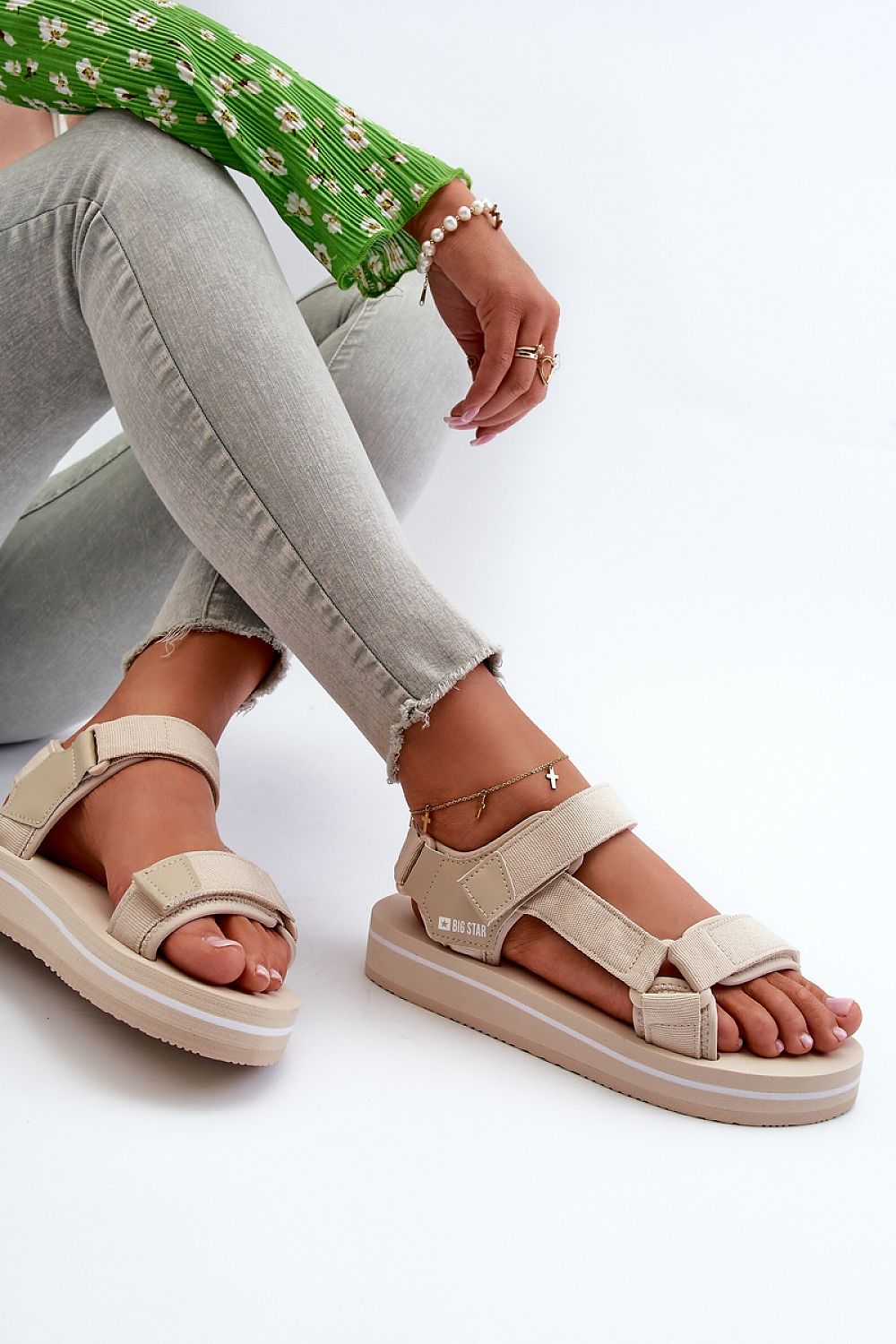Velcro Strap Platform Faux Leather Sandals | Big Star
