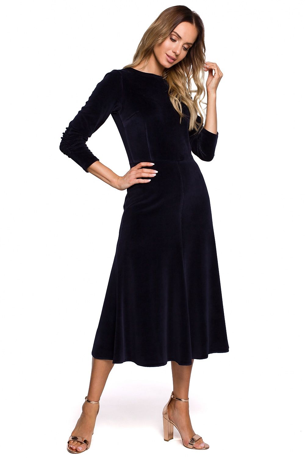 Moe Velour Classic Midi Dress navy blue