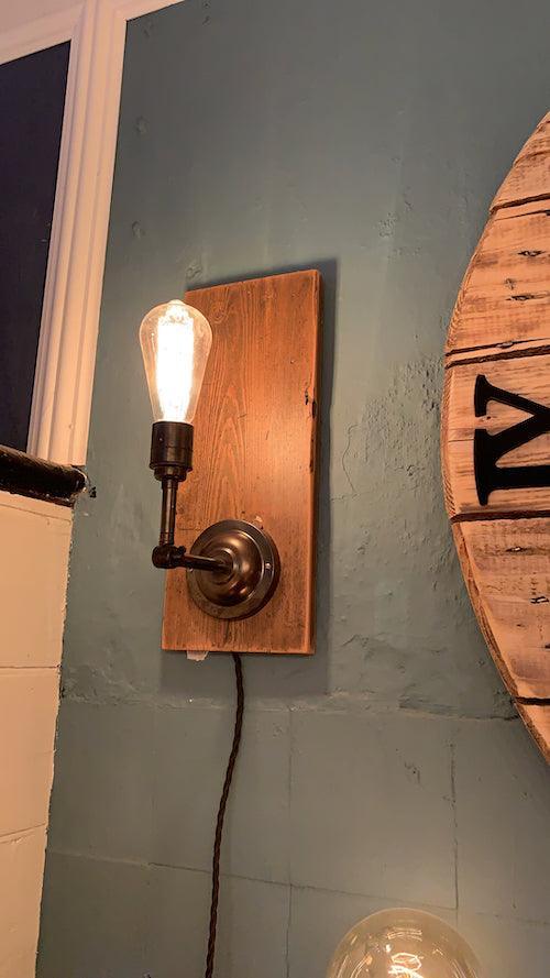 Wall Light Timber Sconce 40cm fixed rod and 2m cable plug and switch