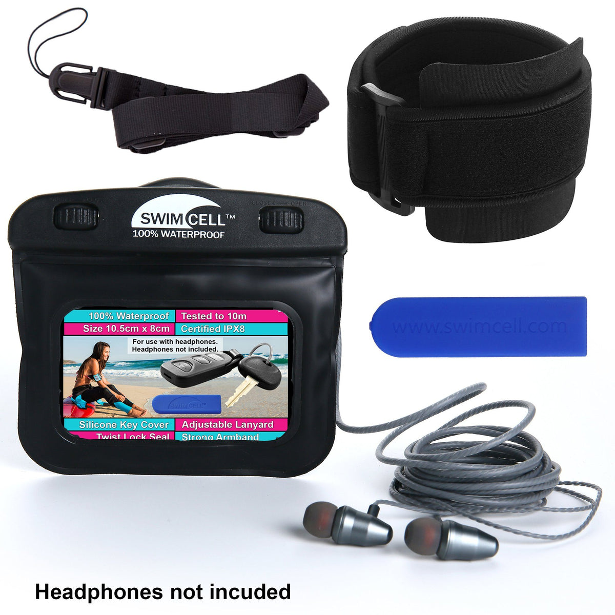 Waterproof Key Holder Armband Black With Headphone Jack