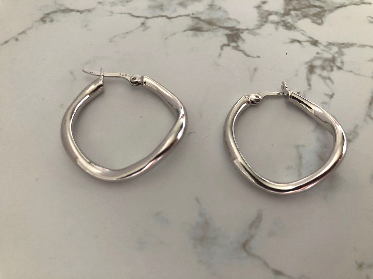 Wavy Hoop Earrings - Silver