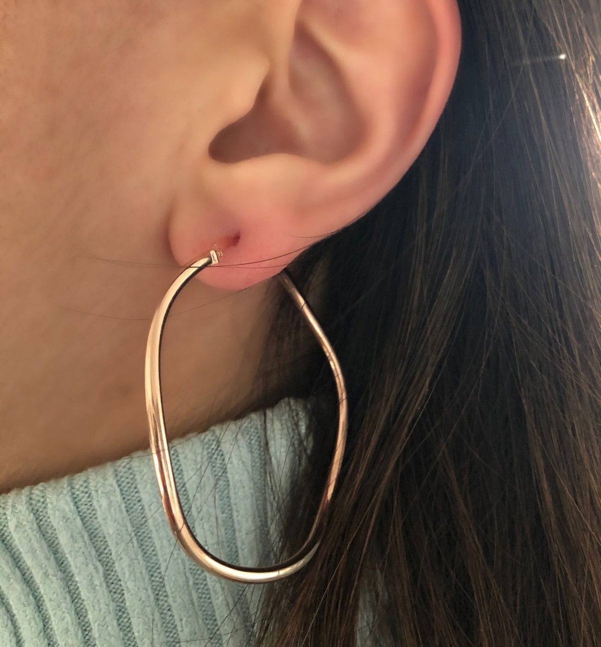 Wavy Hoops Rose Gold Plated Silver 4.5 cm thin