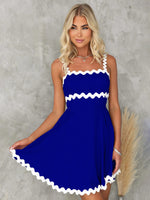 Wavy Strap Short Summer Dress Blue