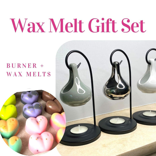 GIFT SET Hanging Teardrop Wax Melt Oil Burner | WHITE & GREY - ScentiMelti Wax Melts