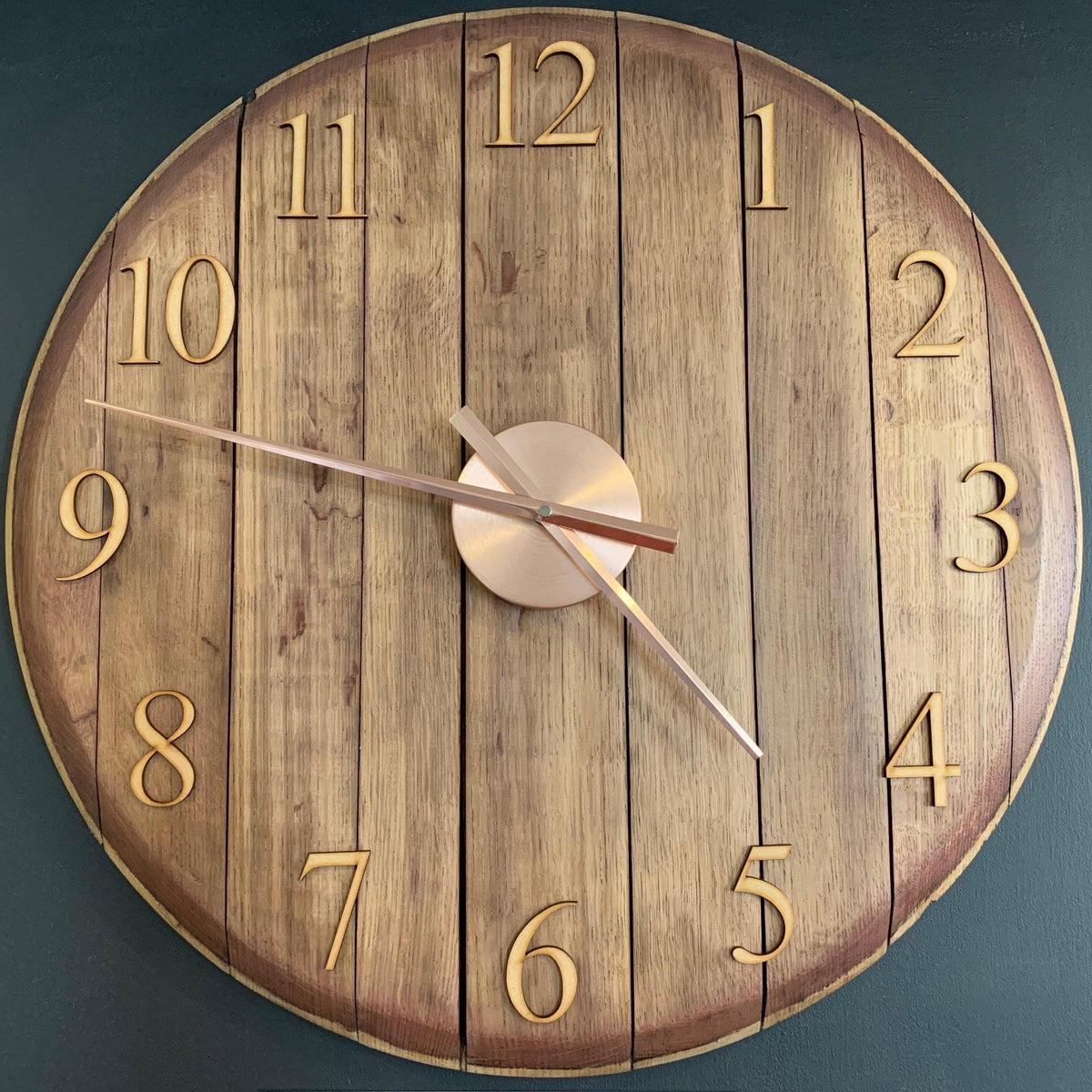 Whiskey Barrel Clock Oak Finish Made to Order