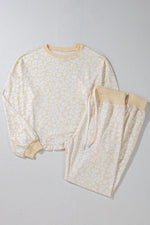 White Cheetah Print Two Piece Loose Fit Cosy Loungewear Set