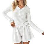 White Jacquard Long Sleeve Shorts & Top Loungewear Set