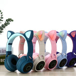 Wireless Cat Ear Bluetooth 5.0 Stereo Bass Headset LED Lights Earphone for Adults - Grey / Dark Blue