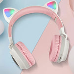 Wireless Cat Ear Bluetooth 5.0 Stereo Bass Headset LED Lights Earphone for Adults - Grey / Dark Blue