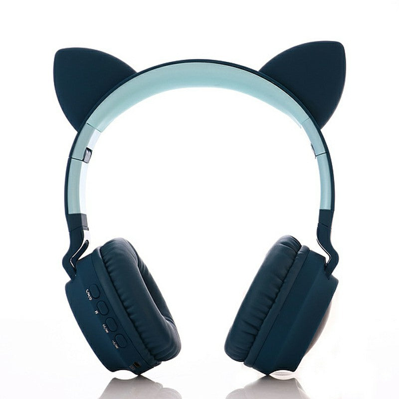 Wireless Cat Ear Bluetooth 5.0 Stereo Bass Headset LED Lights Earphone for Adults - Grey / Dark Blue
