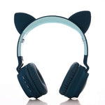 Wireless Cat Ear Bluetooth 5.0 Stereo Bass Headset LED Lights Earphone for Adults - Grey / Dark Blue