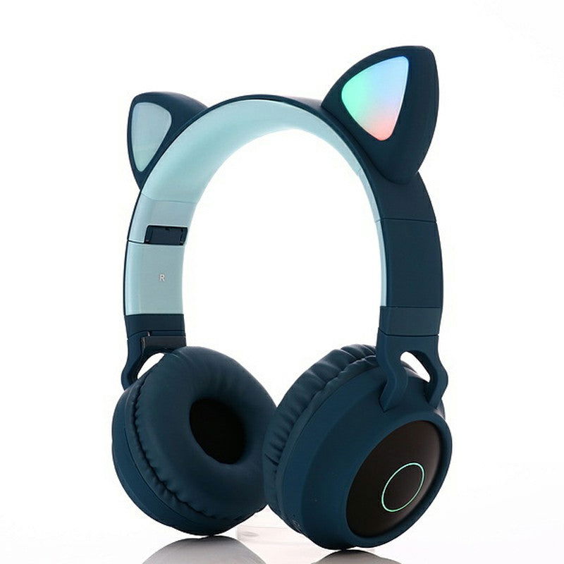 Wireless Cat Ear Bluetooth 5.0 Stereo Bass Headset LED Lights Earphone for Adults - Grey / Dark Blue Dark Blue