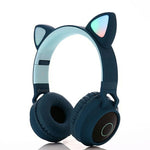 Wireless Cat Ear Bluetooth 5.0 Stereo Bass Headset LED Lights Earphone for Adults - Grey / Dark Blue Dark Blue