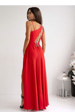 With You Asymmetrical Strap Long Dress with Braided Tie Back