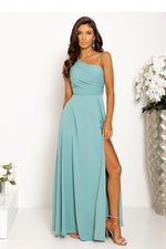 With You Asymmetrical Strap Long Dress with Braided Tie Back green 2