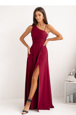 With You Asymmetrical Strap Long Dress with Braided Tie Back red 2