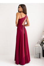 With You Asymmetrical Strap Long Dress with Braided Tie Back