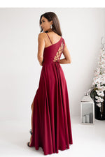 With You Asymmetrical Strap Long Dress with Braided Tie Back
