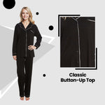 Daisy Dreamer Black Pyjama Set - Soft Touch Button-Up Top & Bottoms