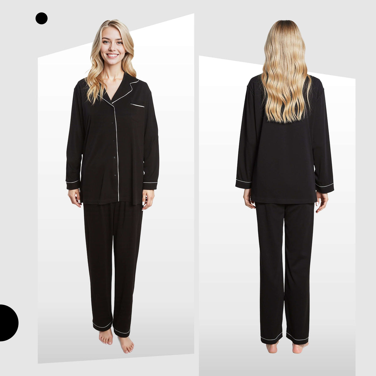 Daisy Dreamer Black Pyjama Set - Soft Touch Button-Up Top & Bottoms