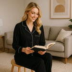 Daisy Dreamer Black Pyjama Set - Soft Touch Button-Up Top & Bottoms