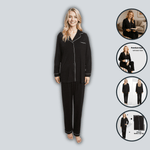 Daisy Dreamer Black Pyjama Set - Soft Touch Button-Up Top & Bottoms