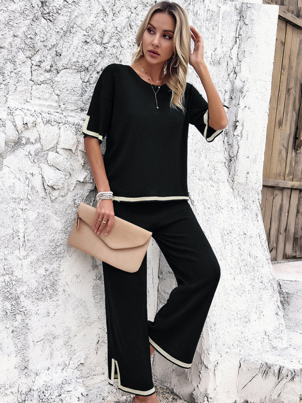 Women's Casual Short-sleeved Trousers Knitted Trouser & Top Co-ords Set