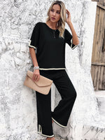 Women's Casual Short-sleeved Trousers Knitted Trouser & Top Co-ords Set