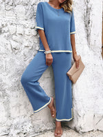 Women's Casual Short-sleeved Trousers Knitted Trouser & Top Co-ords Set