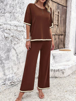 Women's Casual Short-sleeved Trousers Knitted Trouser & Top Co-ords Set