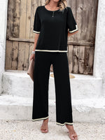 Women's Casual Short-sleeved Trousers Knitted Trouser & Top Co-ords Set