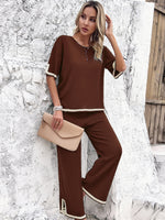 Women's Casual Short-sleeved Trousers Knitted Trouser & Top Co-ords Set