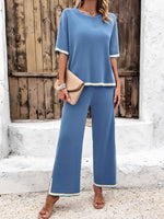 Women's Casual Short-sleeved Trousers Knitted Trouser & Top Co-ords Set