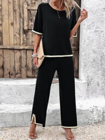 Women's Casual Short-sleeved Trousers Knitted Trouser & Top Co-ords Set