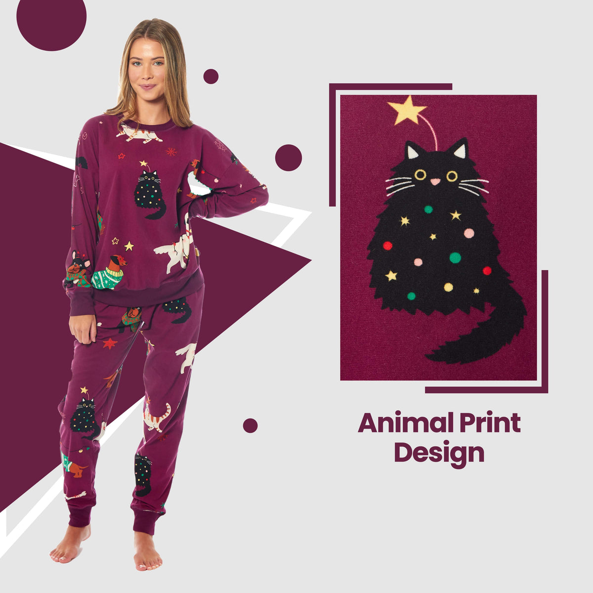 Daisy Dreamer Women's Cats & Dogs Soft Fleece Warm Pyjama Set