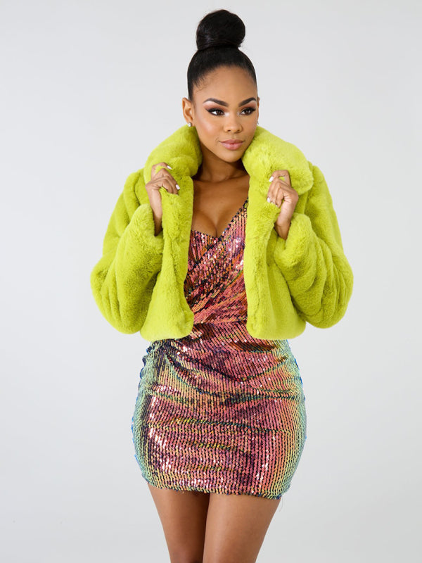 Women's Faux Fur Short Jacket Green