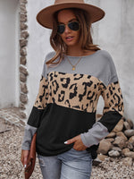 Women's Leopard Print Sweater Long Sleeve Soft Warm Top Jumper