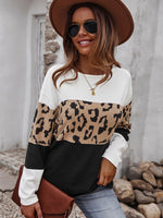 Women's Leopard Print Sweater Long Sleeve Soft Warm Top Jumper White