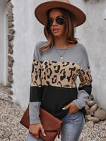 Women's Leopard Print Sweater Long Sleeve Soft Warm Top Jumper