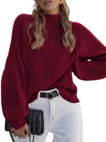 Women's Loose Half Turtleneck Sweater Jumper Wine Red
