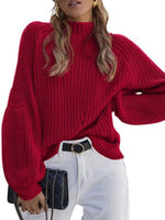 Women's Loose Half Turtleneck Sweater Jumper Red