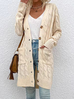 Women's Outerwear Button-up Long Single-breasted Casual Cardigan Beige
